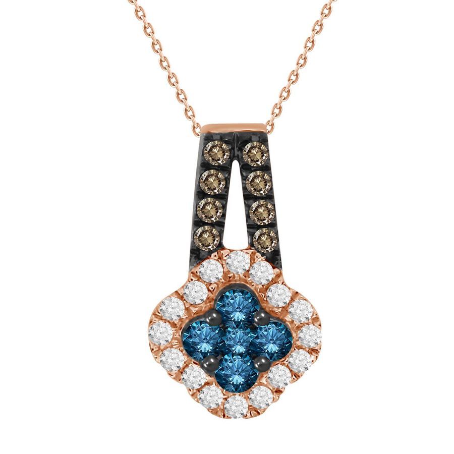 LADIES PENDANT 0.50CT ROUND/BLUE/DARK BROWN DIAMOND 10K ROSE GOLD - Image 1
