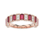 LADIES BAND 1.30CT ROUND/BAGUETTE RUBY DIAMOND 14K ROSE GOLD