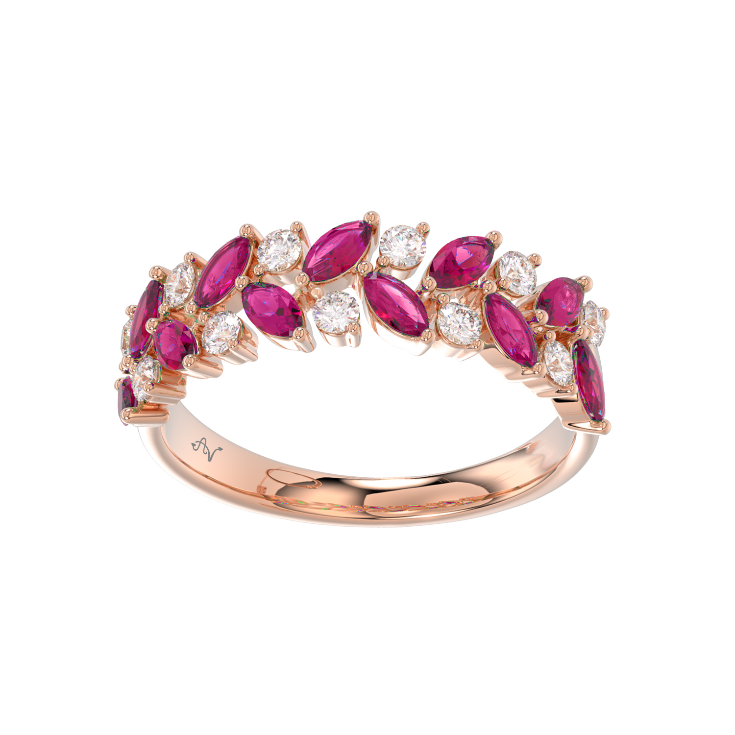 LADIES RING 1.40CT ROUND/RUBY/MARQUISE DIAMOND 14K ROSE GOLD (CENTER STONE MARQUISE RUBY-1.05CT) - Image 1