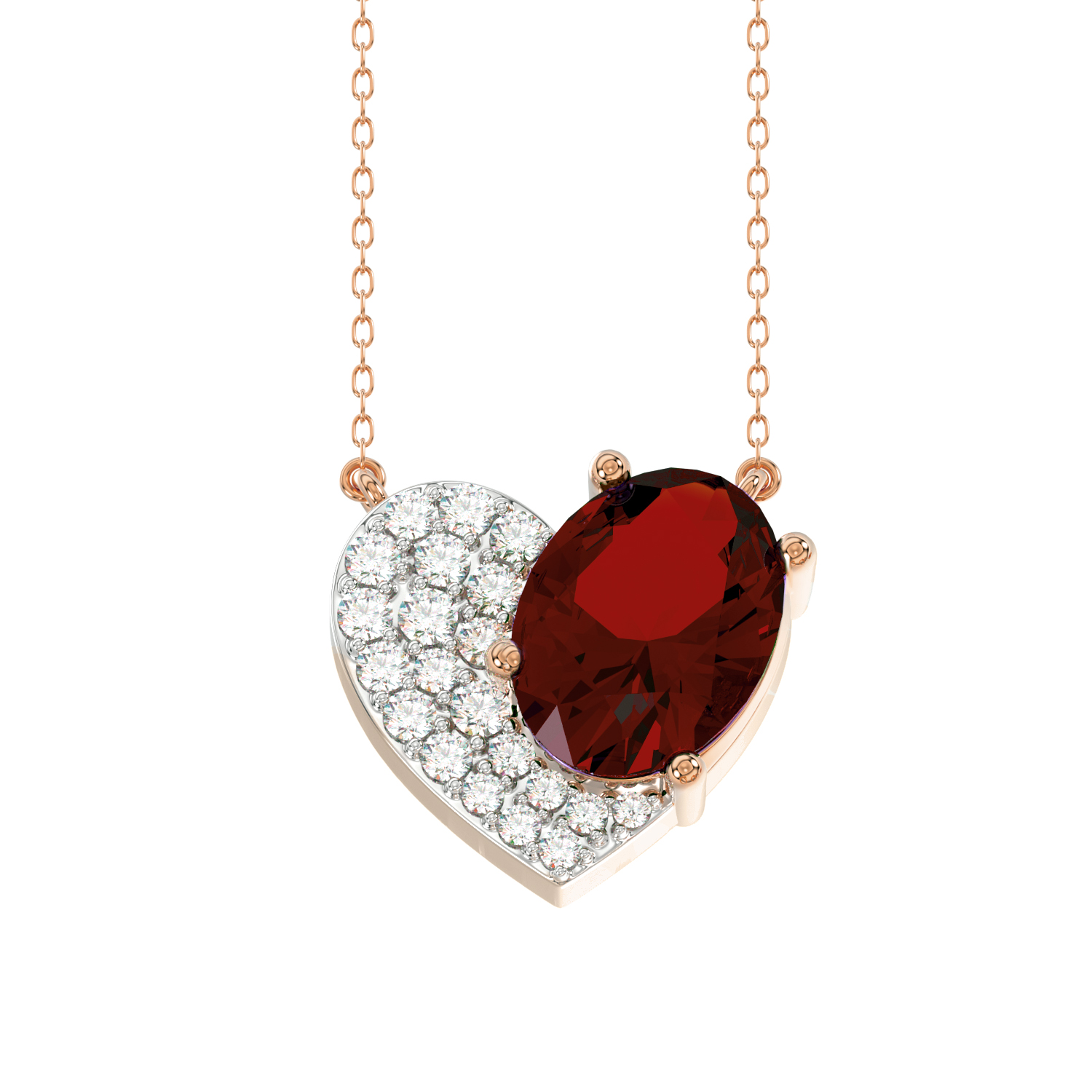 LADIES PENDANT WITH CHAIN 1.65CT ROUND/OVAL/RUBY DIAMOND 14K ROSE GOLD (CENTER STONE RUBY/OVAL-1.50CT) - Image 1