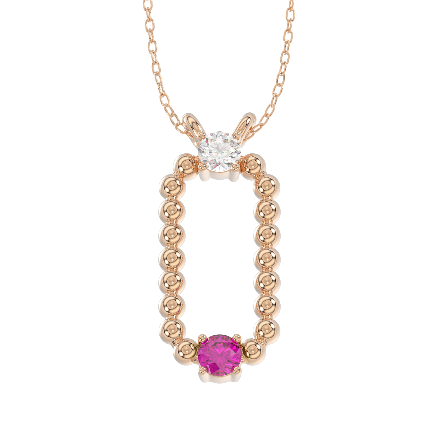 LADIES PENDANT WITH CHAIN 0.15CT ROUND/RUBY DIAMOND 14K ROSE GOLD (CENTER STONE ROUND/RUBY-0.10CT) - Image 1