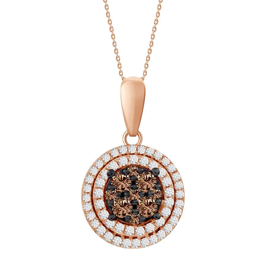 LADIES PENDANT WITH CHAIN 0.33CT ROUND DARK BROWN DIAMOND 14K ROSE GOLD - Image 1