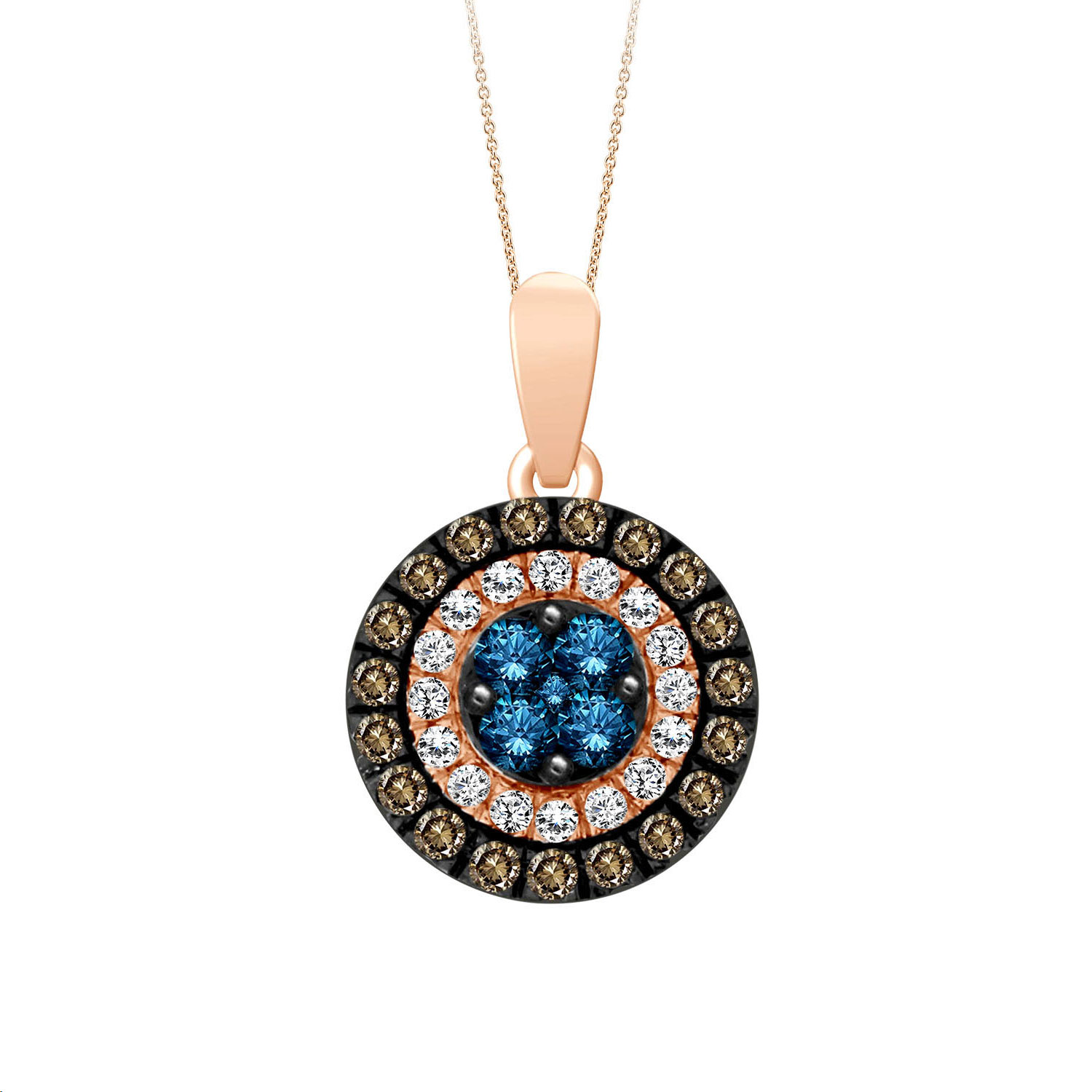 LADIES PENDANT WITH CHAIN 0.60CT ROUND/BLUE SAPPHIRE/DARK BROWN DIAMOND 14K ROSE GOLD - Image 1