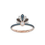 LADIES RING 0.50CT ROUND/ROUND BLUE/DARK BROWN DIAMOND 14K ROSE GOLD