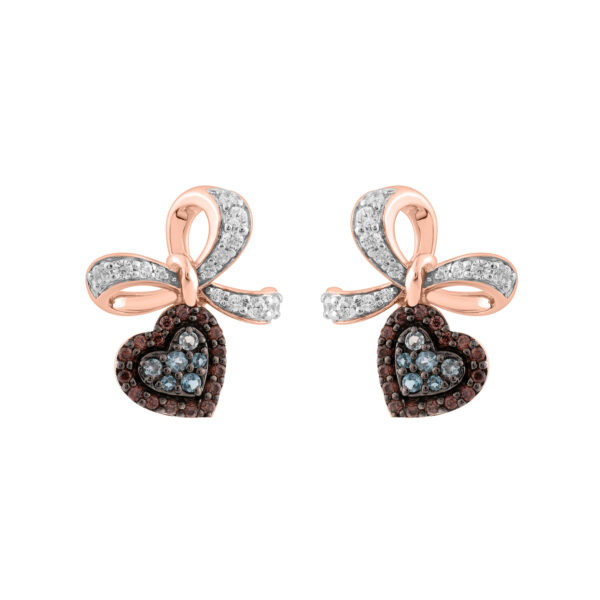 Elegant 0.50Ct Blue & Dark Brown Round Diamond Heart Shape Fashion Earring  For Women In Rose Gold