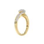 Elegant 10K Yellow Gold 0.20CT Round & Baguette Diamond Halo Ring For Women - Image 3