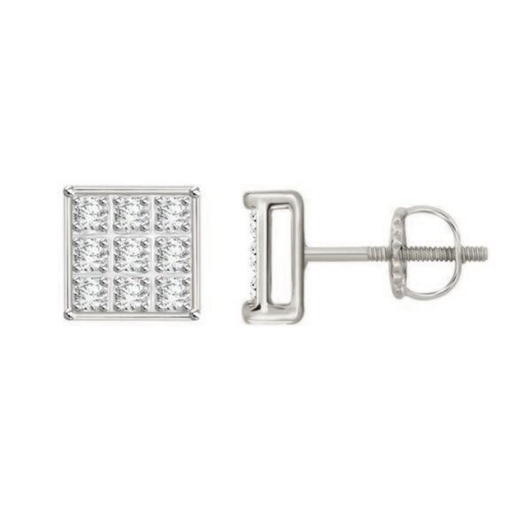 Sterling Silver White 0.05CT Round Diamond Yuva Square Cluster Earrings Women’S Fine Jewelry