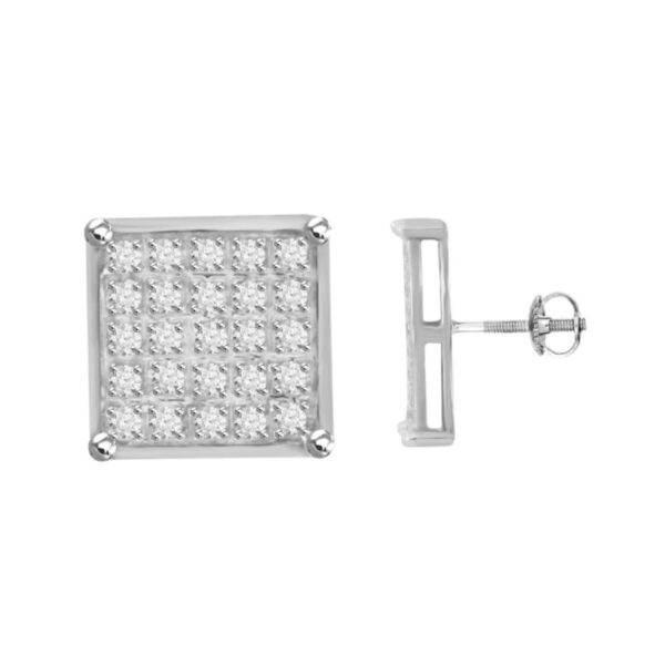 Sterling Silver White 0.15CT Round Diamond Yuva Square Cluster Earrings Women’S Fine Jewelry