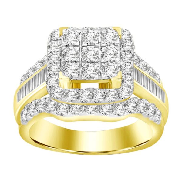 LADIES RING 2.00CT ROUND/BAGUETTE DIAMOND 10K YELLOW GOLD