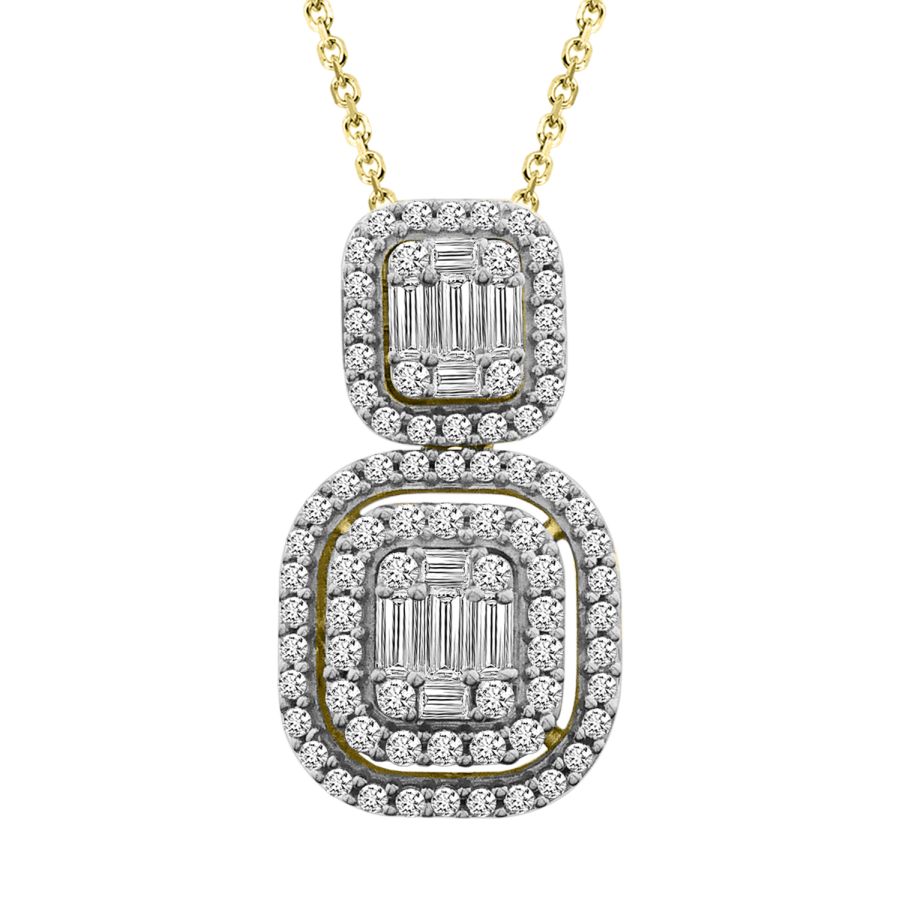 LADIES PENDANT WITH CHAIN 0.50CT ROUND/BAGUETTE DIAMOND 14K YELLOW GOLD - Image 1