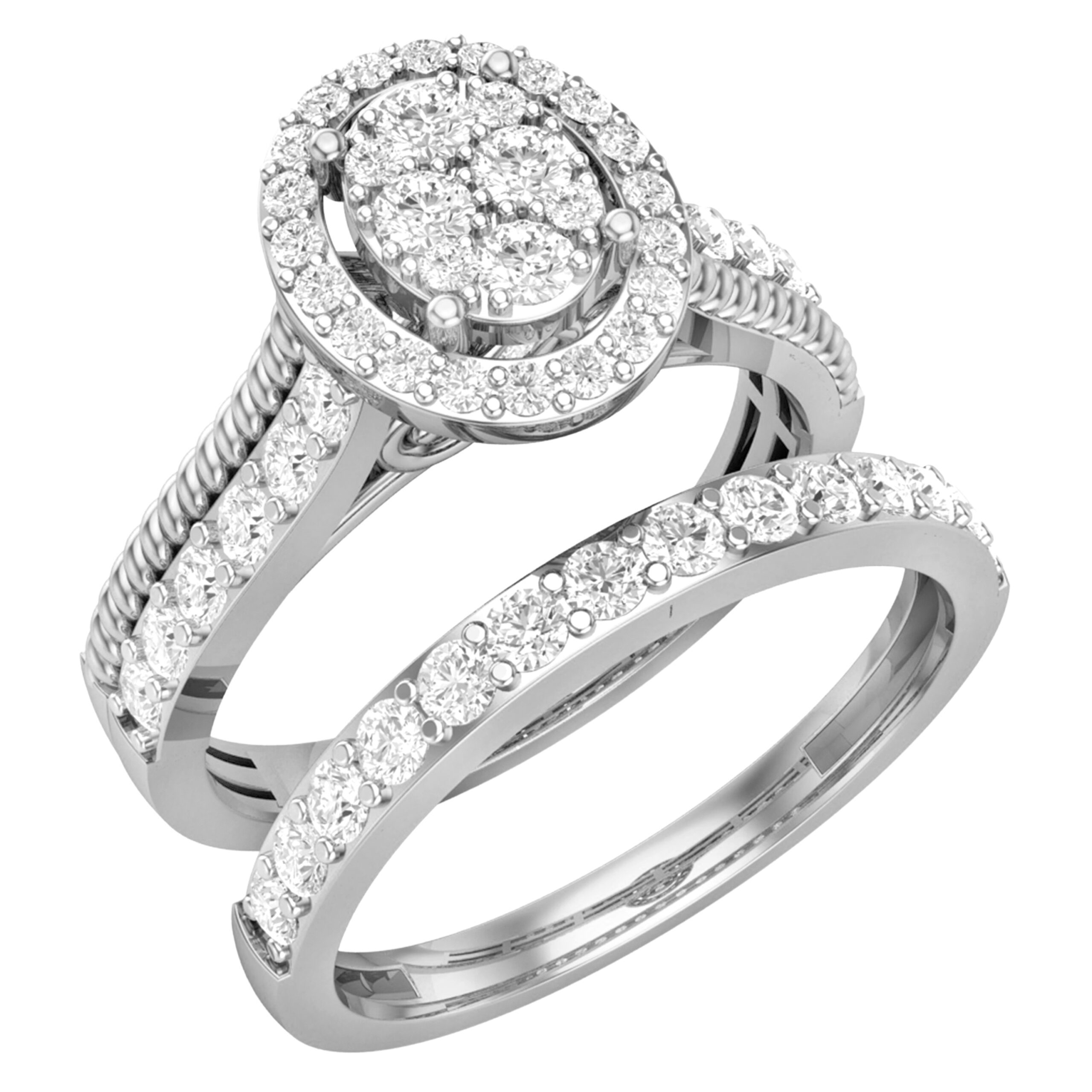 LADIES BRIDAL SET 1.00CT ROUND DIAMOND 14K WHITE GOLD - Image 1
