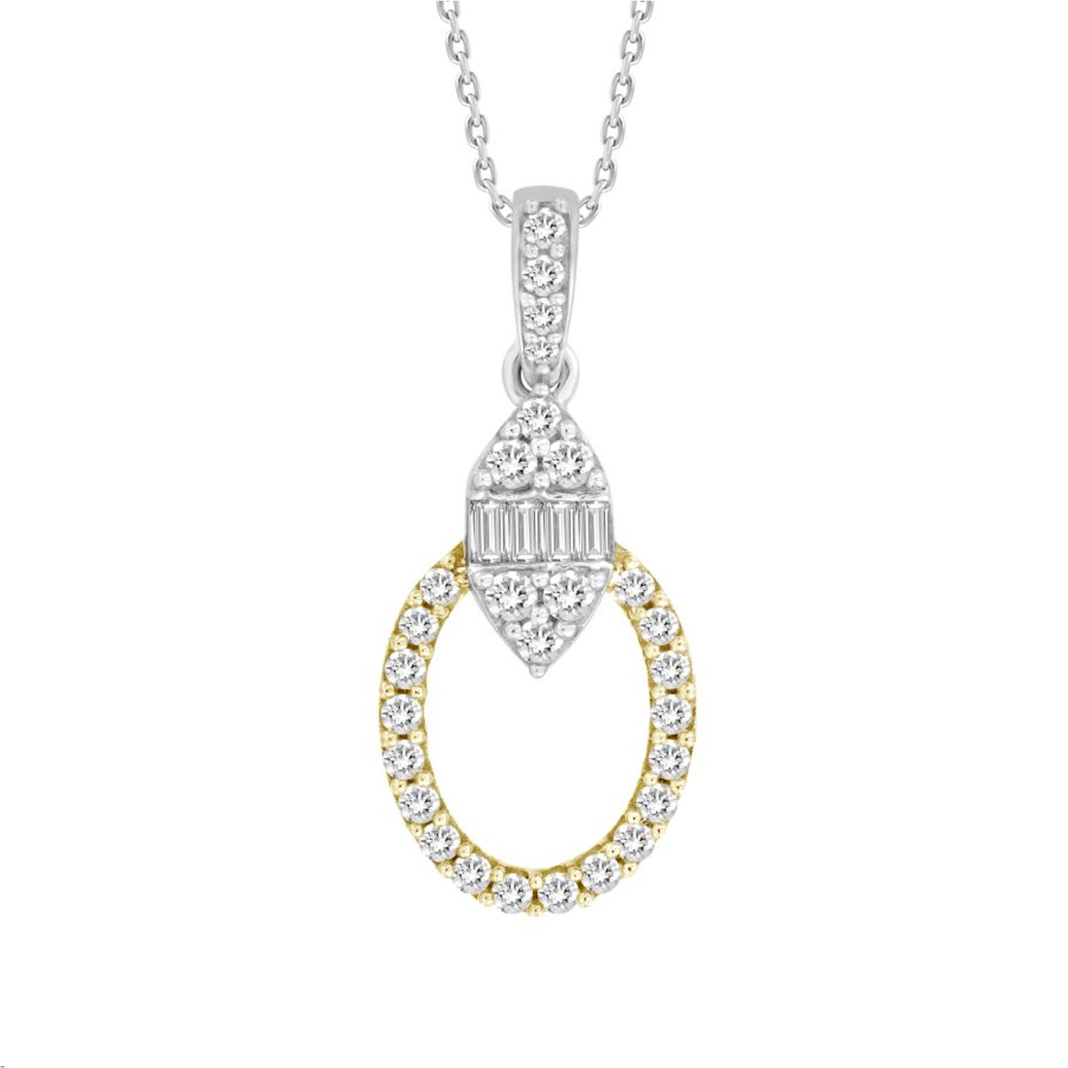 LADIES PENDANT WITH CHAIN 0.25CT ROUND/BAGUETTE DIAMOND 14K YELLOW GOLD - Image 1