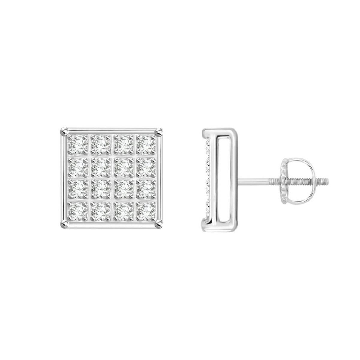 Sterling Silver White 0.10CT Round Diamond Yuva Square Cluster Stud Earrings Women’S Fine Jewelry - Image 1
