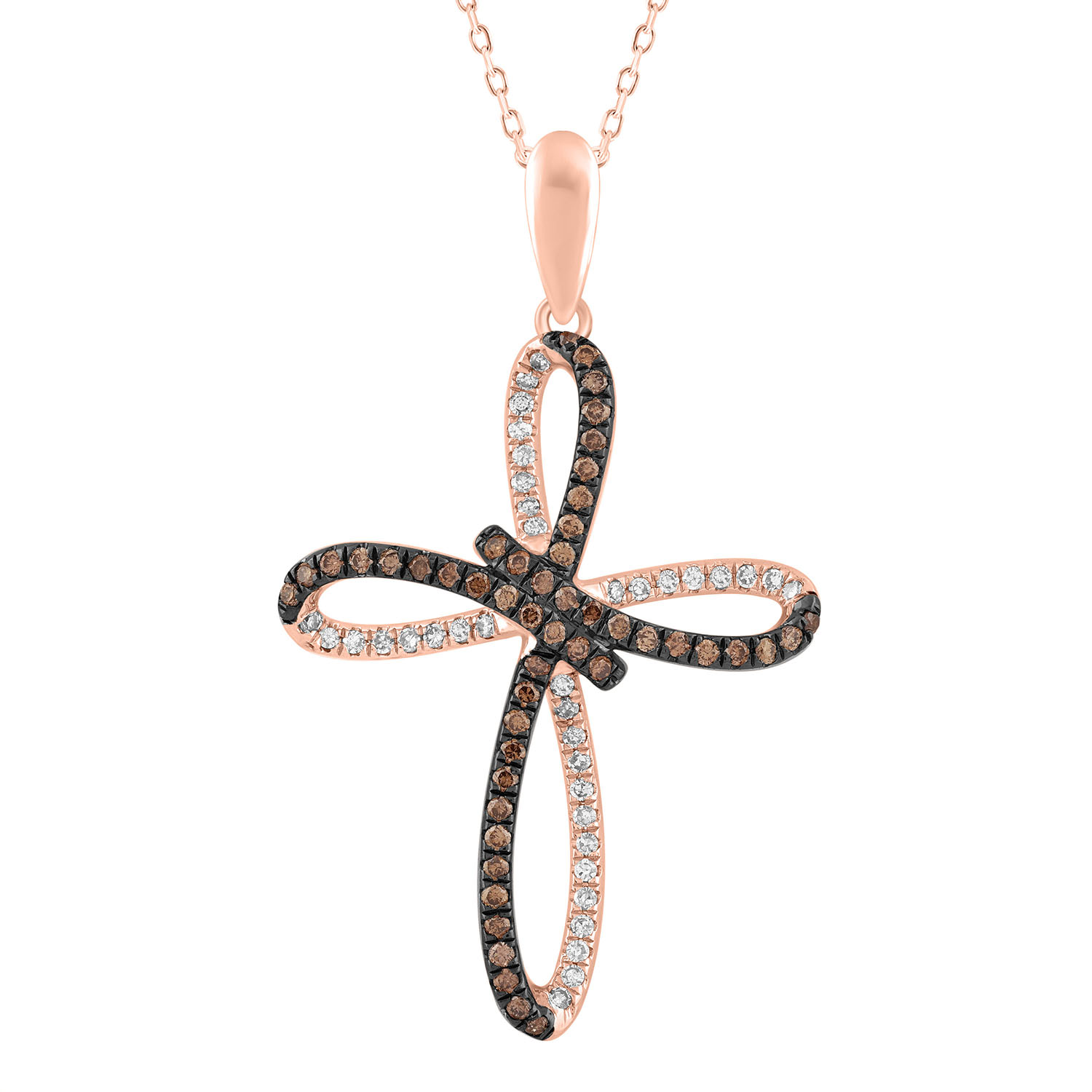 LADIES PENDANT WITH CHAIN 0.55CT ROUND/DARK BROWN DIAMOND 14K ROSE GOLD - Image 1