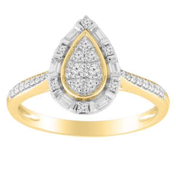 LADIES RING 0.33CT ROUND/BAGUETTE DIAMOND 10K YELLOW GOLD