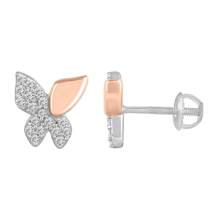 LADIES STUD EARRINGS 0.20CT ROUND DIAMOND 10K WHITE/ROSE GOLD - Image 1