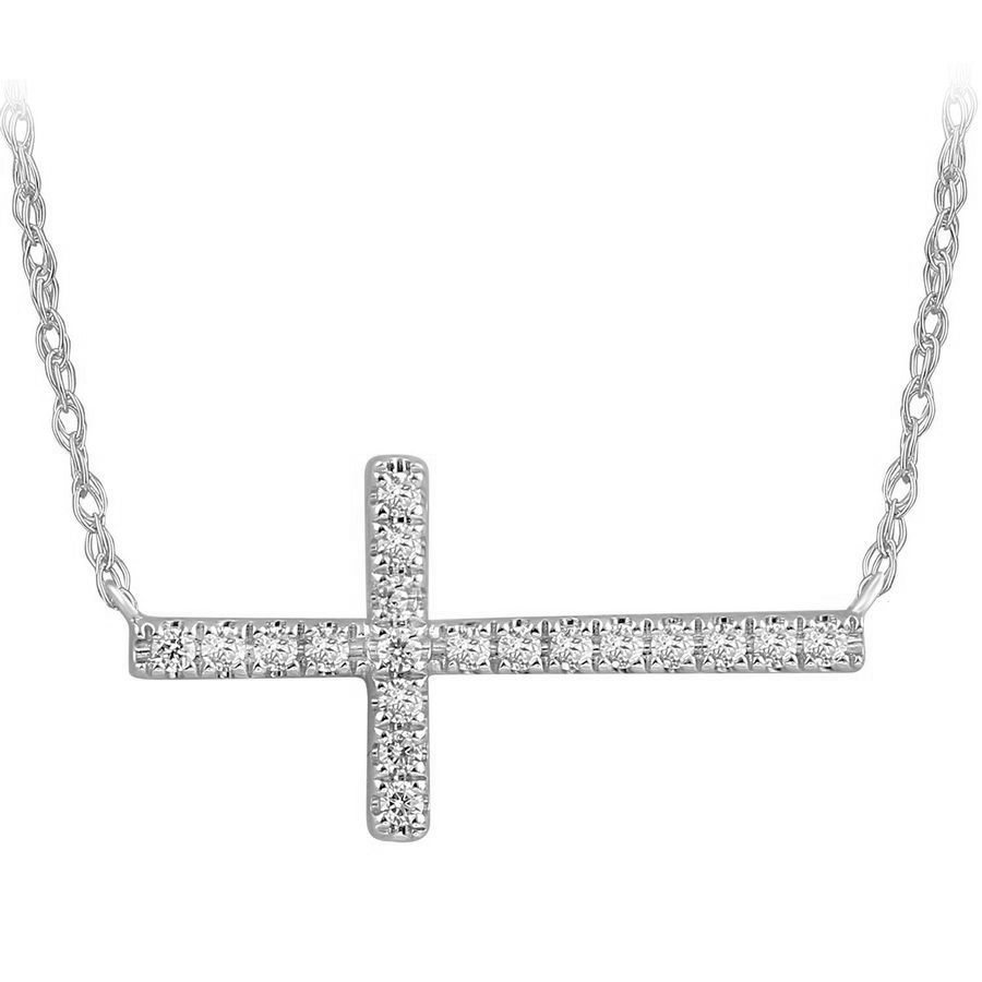 LADIES NECKLACE 0.10CT ROUND DIAMOND 10K WHITE GOLD - Image 1