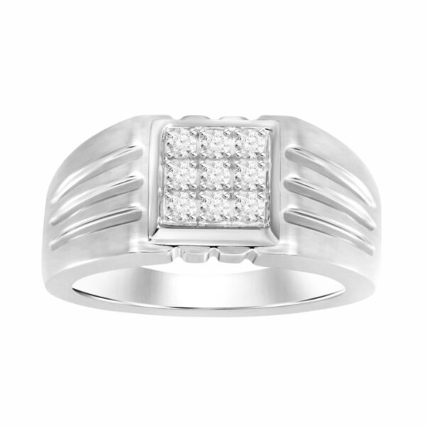 Sterling Silver Diamond Ring For Men 0.35Ct Round Cut Square Cluster Mens Ring Fine Jewelry Gift For Him