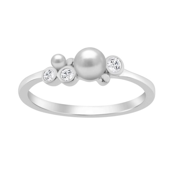 Sterling Silver 0.10Ct Round Diamond & White Pearl Cluster Ring Elegant Ladies Fashion & Engagement Ring