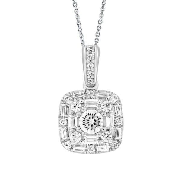 LADIES PENDANT 0.50CT ROUND/BAGUETTE DIAMOND 14K WHITE GOLD