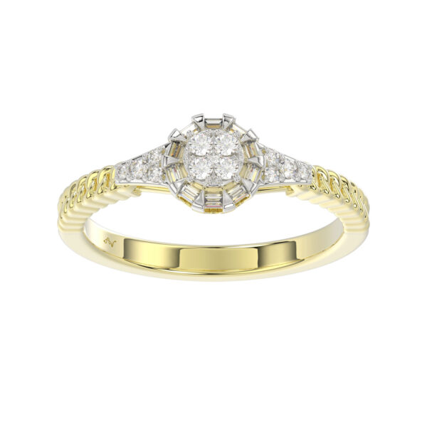 LADIES RING 0.15CT ROUND/BAGUETTE DIAMOND 14K YELLOW GOLD