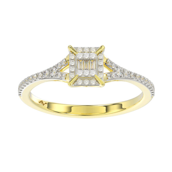LADIES RING 0.20CT ROUND/BAGUETTE DIAMOND 14K YELLOW GOLD