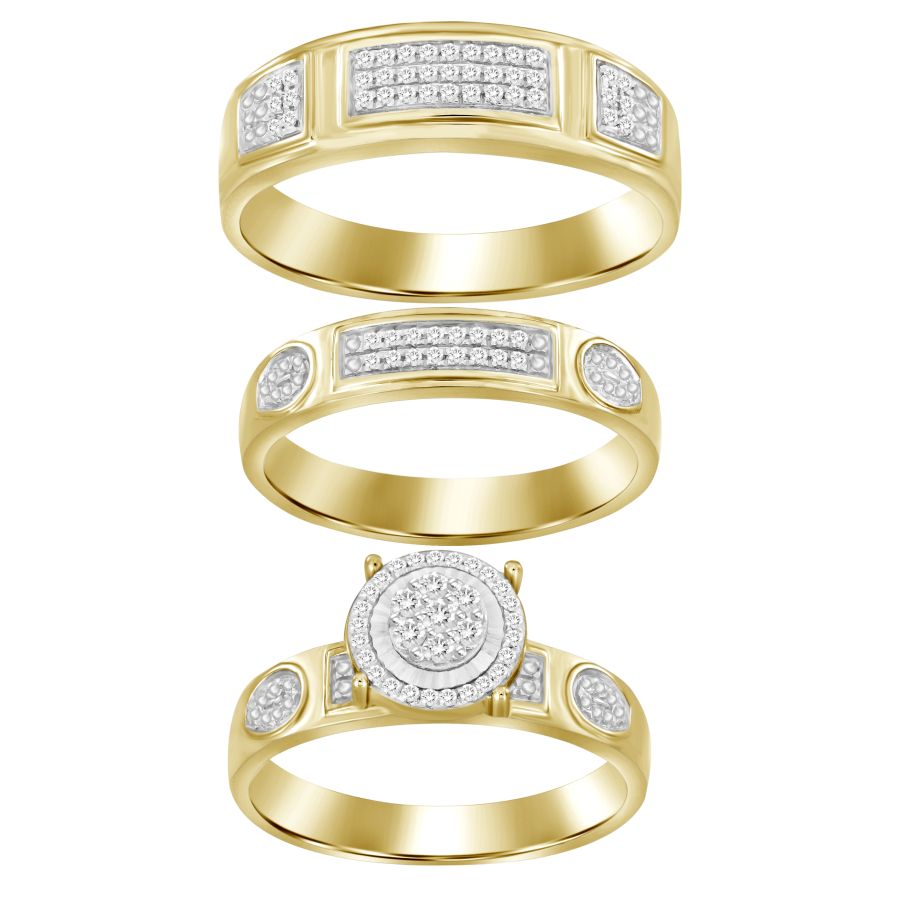LADIES TRIOS SET 0.25CT ROUND DIAMOND 10K YELLOW GOLD - Image 1