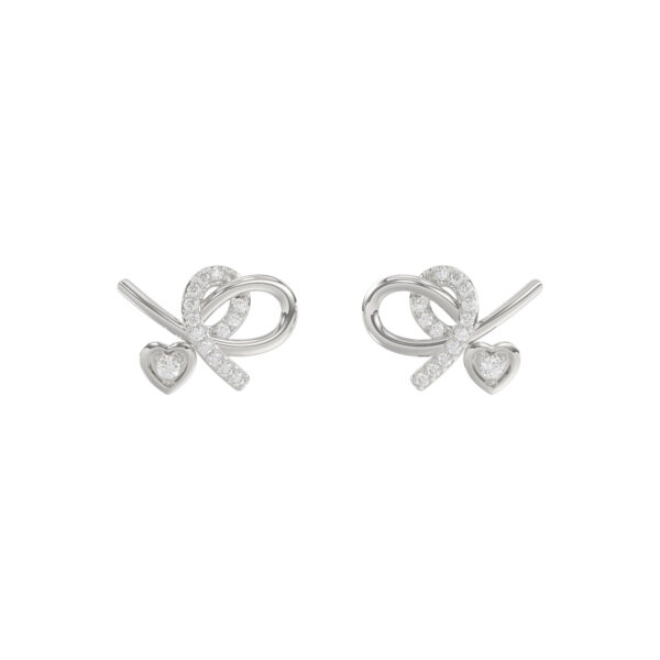 Elegant 10K White Gold Ladies Earrings Featuring A Clustered Heart Design With Twisted Detailing And 0.10 Ct Round Diamonds. Romantic Fine Jewelry For