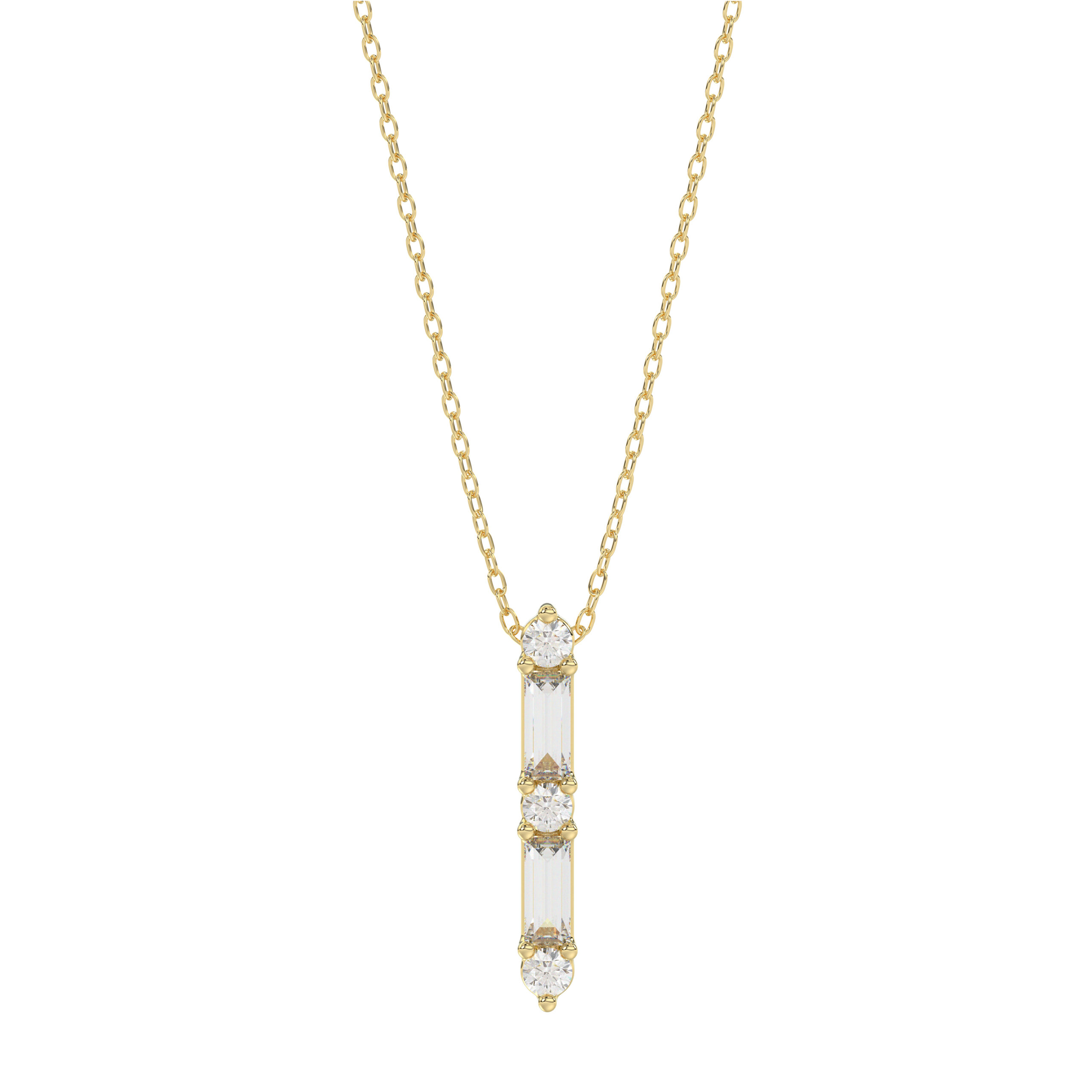 10K Yellow Gold 0.10Ct Diamond Pendant With Chain Featuring Round And Baguette Accents. A Simple Yet Sophisticated Ladies Fine Jewelry Piece. - Image 1