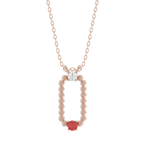 14K Rose Gold 0.15Ct Ruby & Diamond Necklace For Women Natural Round Ruby Ladies Fine Jewelry