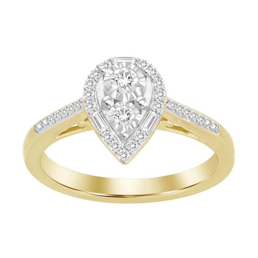 LADIES RING 0.25CT ROUND/BAGUETTE DIAMOND 10K YELLOW GOLD - Image 1