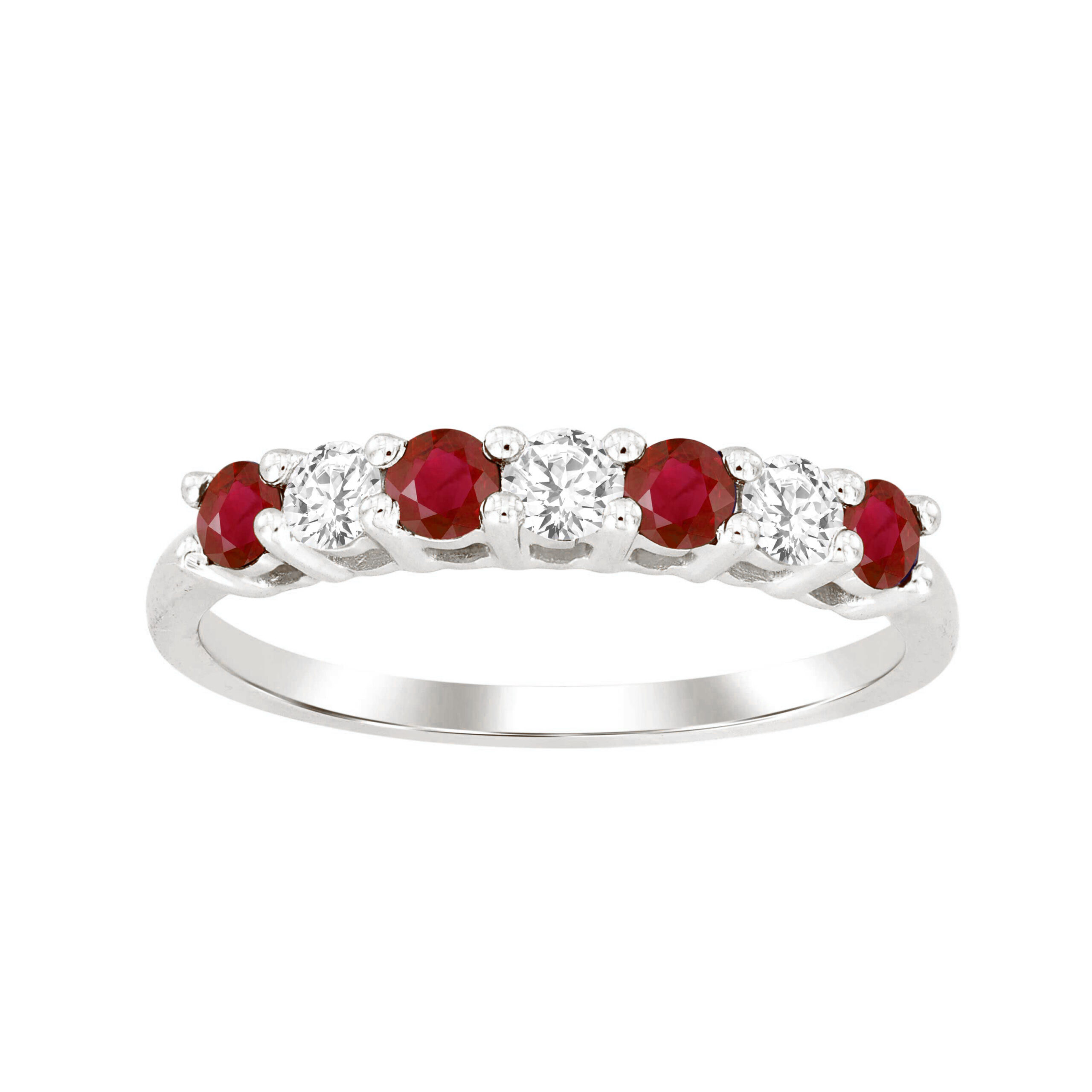 LADIES BAND 0.65CT RUBY/ROUND DIAMOND 14K WHITE GOLD - Image 1