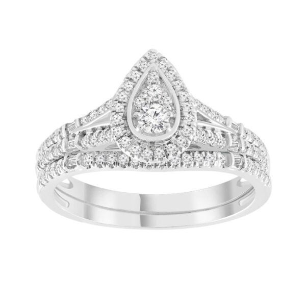 LADIES BRIDAL SET 0.50CT ROUND/BAGUETTE DIAMOND 10K WHITE GOLD