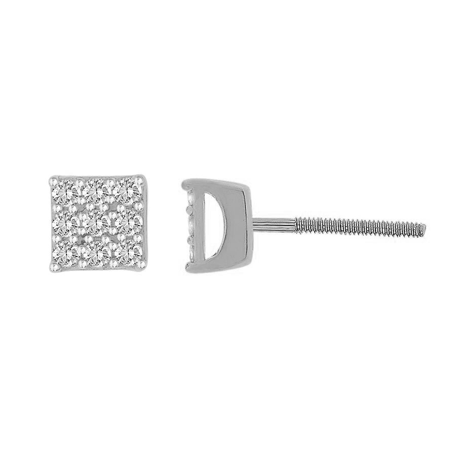 LADIES EARRINGS 0.25CT ROUND DIAMOND STERLING SILVER/WHITE GOLD - Image 1