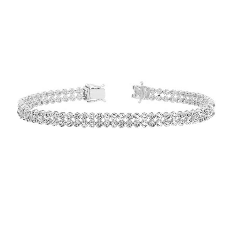 LADIES BRACELET 3.00CT ROUND DIAMOND 14K WHITE GOLD - Image 1
