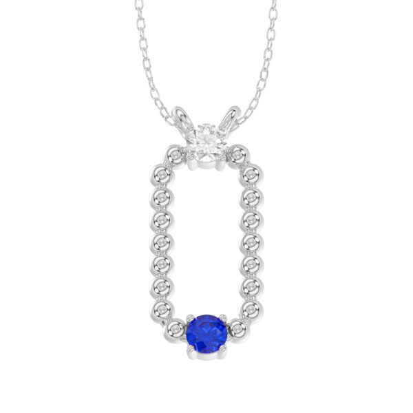 LADIES PENDANT WITH CHAIN 0.15CT ROUND/BLUE SAPHIRE DIAMOND 14K WHITE GOLD (CENTER STONE ROUND BLUE SAPHIRE 0.10CT)