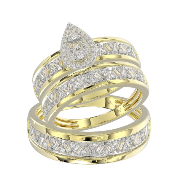 LADIES TRIO SET 1.00CT ROUND/BAGUETTE DIAMOND 10K YELLOW GOLD