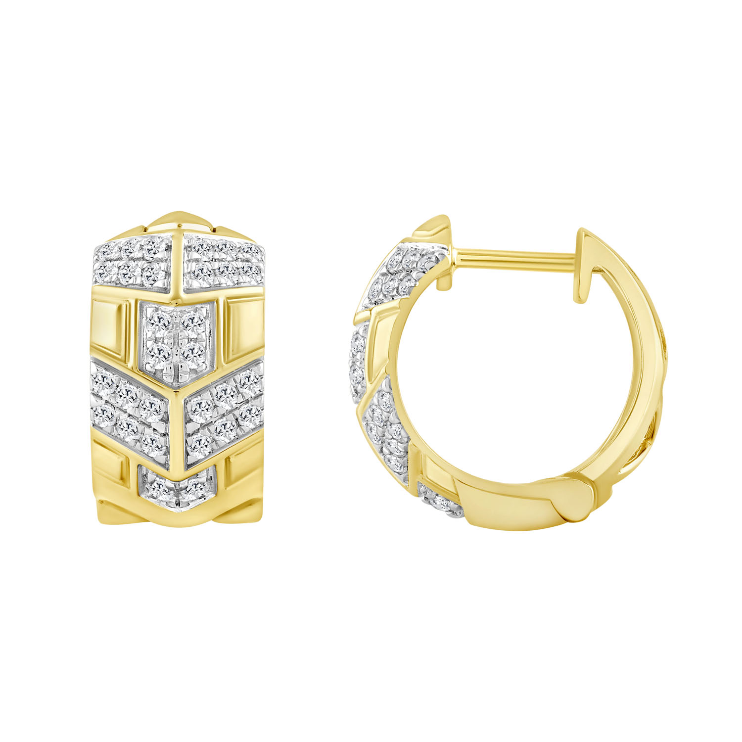LADIES HOOPS EARRINGS 0.50CT ROUND DIAMOND 10K YELLOW GOLD - Image 1