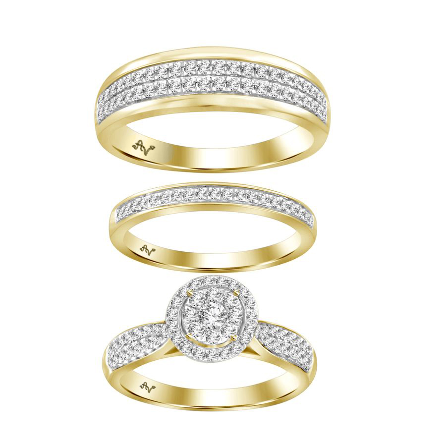 LADIES TRIO SET 1.00CT ROUND DIAMOND 10K YELLOW GOLD - Image 1