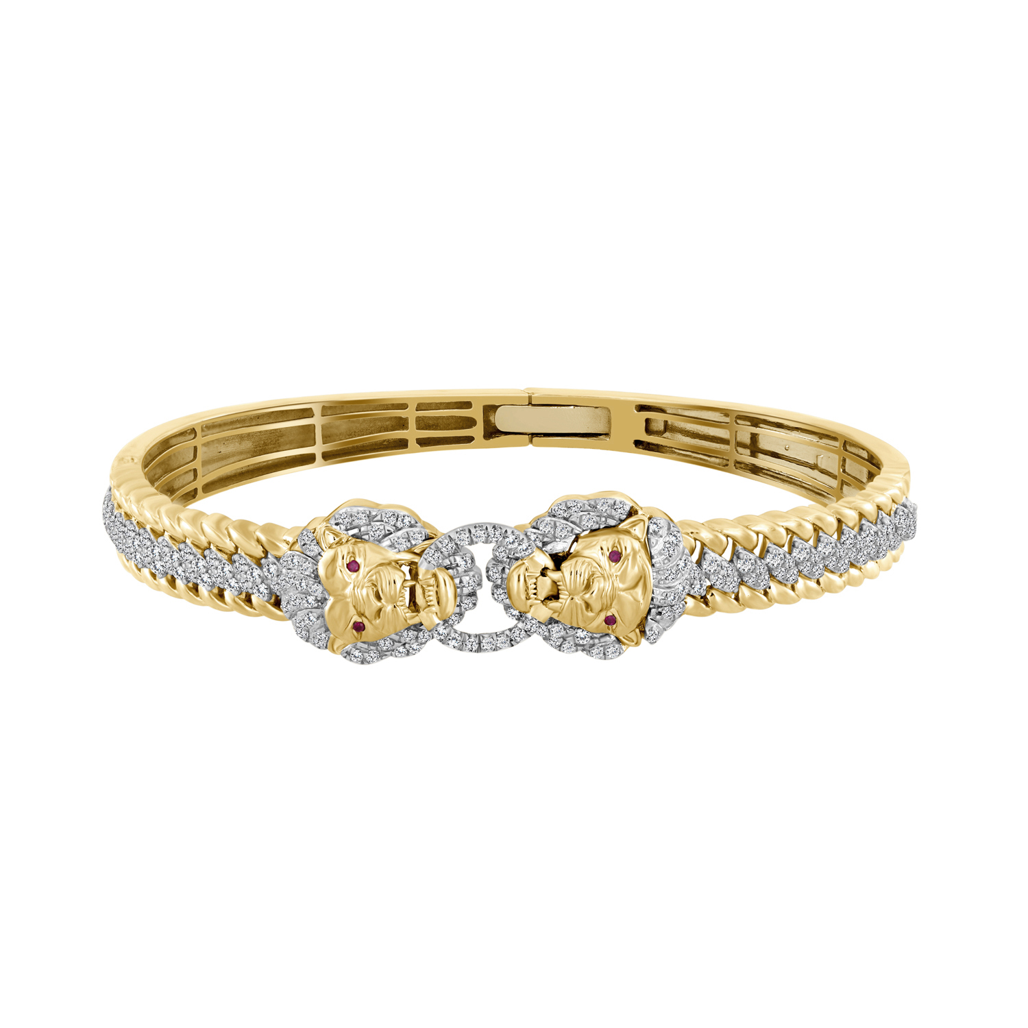MEN'S BRACELET 1.50CT ROUND/RUBY DIAMOND 10K YELLOW GOLD - Image 1