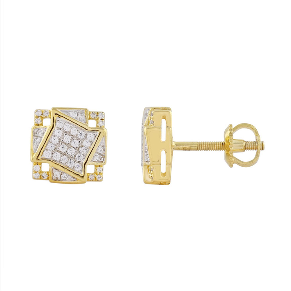 MEN'S EARRINGS 0.25CT ROUND DIAMOND 10K YELLOW GOLD - Image 1