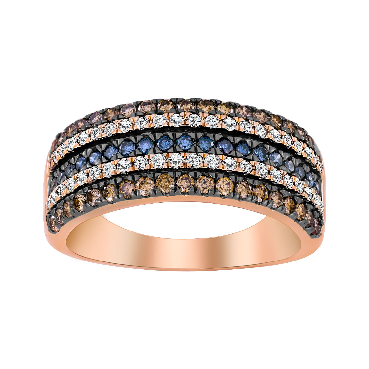 LADIES BAND 1.00CT ROUND/BLUE DIAMOND/DARK BROWN DIAMOND 14K ROSE GOLD - Image 1
