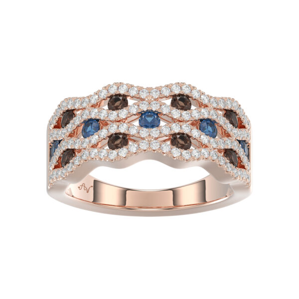 14K Rose Gold 1.00Ct Round Blue & Dark Brown Diamond Ladies Band Multi Color Fine Jewelry