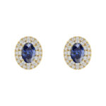 Luxury 14K Yellow Gold Earrings With Oval Sapphire And Round Diamond Accents. A Classic And Elegant 1.88Ct Fine Jewelry Design For Her.