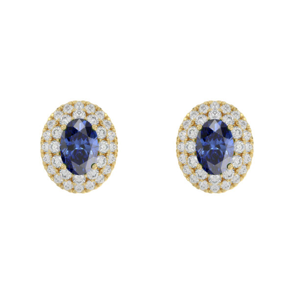 Luxury 14K Yellow Gold Earrings With Oval Sapphire And Round Diamond Accents. A Classic And Elegant 1.88Ct Fine Jewelry Design For Her.