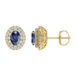 Luxury 14K Yellow Gold Earrings With Oval Sapphire And Round Diamond Accents. A Classic And Elegant 1.88Ct Fine Jewelry Design For Her. - Image 2