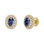 Luxury 14K Yellow Gold Earrings With Oval Sapphire And Round Diamond Accents. A Classic And Elegant 1.88Ct Fine Jewelry Design For Her. - Image 3