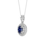 Elegant 14K White Gold Ladies Pendant Featuring Oval Sapphire And Round Diamond Accents 1.16Ct Includes Chain For A Complete Luxury Look. - Image 3