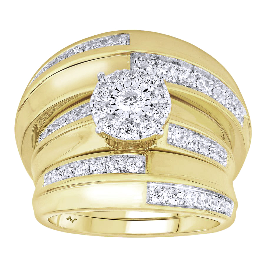 LADIES TRIO SET 1.00CT ROUND DIAMOND 10K YELLOW GOLD - Image 1