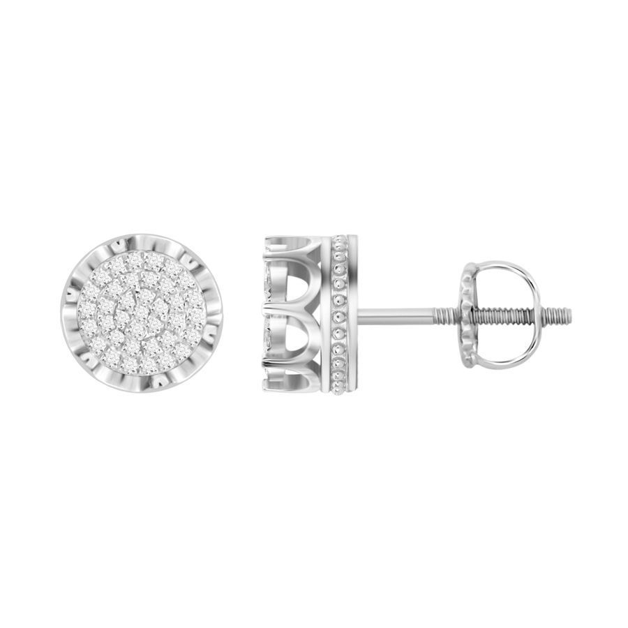 MEN'S STUD EARRINGS 0.15CT ROUND DIAMOND STERLING SILVER/WHITE GOLD - Image 1